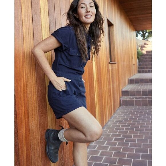 Outerknown Women’s Dark Navy S.E.A. Suit Breathable Linen Cotton Blend Shortall - Picture 4 of 12